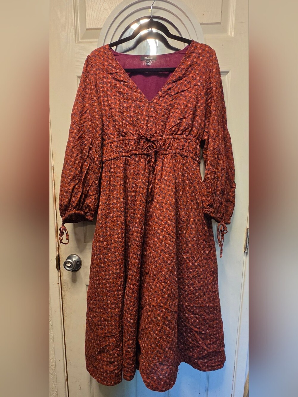 Madewell Rust Floral Long-Sleeve Midi Dress